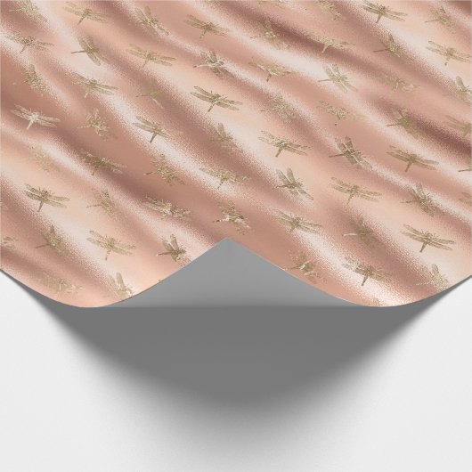 Perzik Goud Glam Dragonflies Cadeaupapier (Hoek)