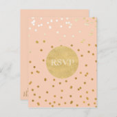 Perzik & Goud Glanzende Confetti Stippen Chic Mode Uitnodiging Briefkaart (Voorkant / Achterkant)
