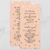 Perzik & Goud Glanzende Nep Folie Confetti Program Programmakaart (Voorkant / Achterkant)