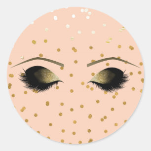 Perzik & Goud Make-up Wimpers Beauty Feestje Ronde Sticker