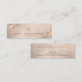 Perzik Goud Monogram Elegante Bloemen Bruiloft Pla Mini Visitekaartje (Voorkant / Achterkant)