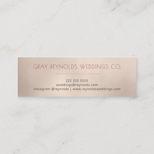 Perzik Goud Monogram Elegante Bloemen Bruiloft Pla Mini Visitekaartje (Achterkant)