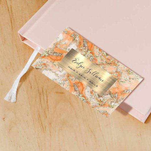 Perzik Goud Vloeibaar Marmer Visitekaartje