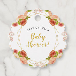 Perzik Goud Waterverf Bloemen Baby Shower Bedankjes Labels
