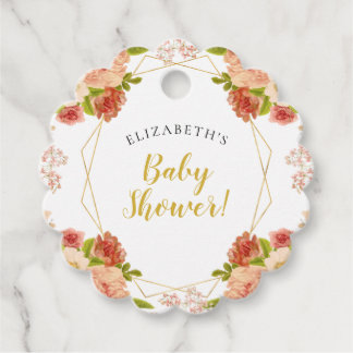 Perzik Goud Waterverf Bloemen Baby Shower Bedankjes Labels