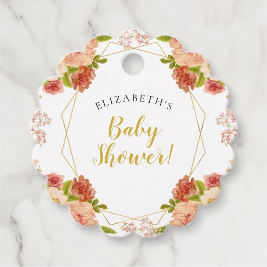 Perzik Goud Waterverf Bloemen Baby Shower Bedankjes Labels (Voorkant)