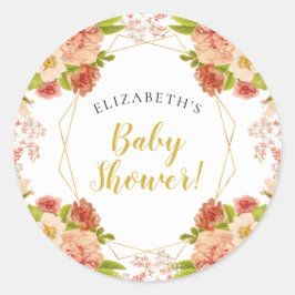 Perzik Goud Waterverf Bloemen Baby Shower Ronde Sticker
