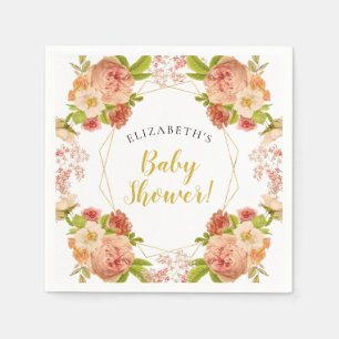 Perzik Goud Waterverf Bloemen Baby Shower Servet