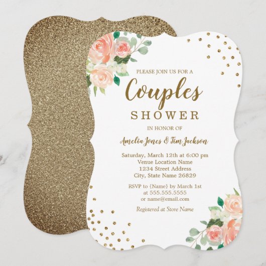Perzik Gouden Bloemconfetti Bruiloft Couples Showe Kaart (Voorkant / Achterkant)