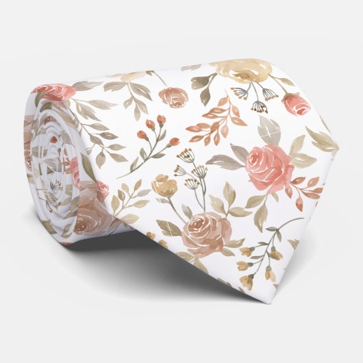 Perzik gouden blush waterverf rozen zomerpatroon stropdas (Opgerold)