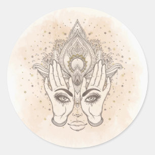 Perzik & Gouden Boho Lotus Bloem Schoonheid Ronde Sticker