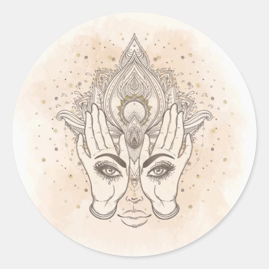 Perzik & Gouden Boho Lotus Bloem Schoonheid Ronde Sticker (Voorkant)