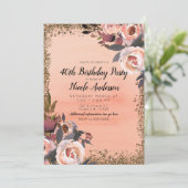 Perzik & Gouden Glitter Bloemendecor Huidige Verja Kaart (Staand voorkant)