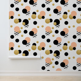 Perzik gouden polka dot behang