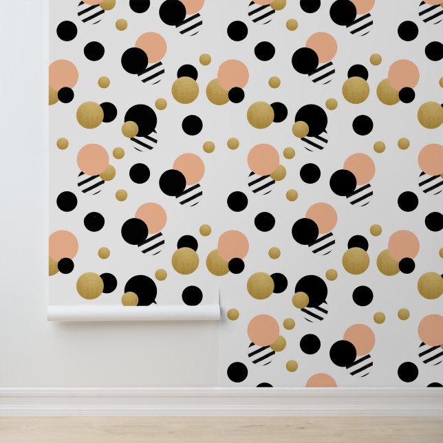 Perzik gouden polka dot behang (Applicatie)