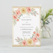 Perzik Graceful Spring Botanische Bruiloft Kaart (Staand voorkant)