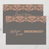  perzik grijs kant zal je mijn bruidsmeisje kaart (Voorkant / Achterkant)