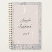 Perzik & Grijs Marmer Monogramed Bruiloft Planner (Voorkant)