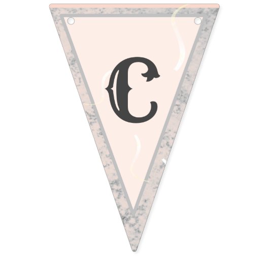 Perzik & Grijs Marmer Monogramed Bruiloft Vlaggetjes (Eerste vlag)