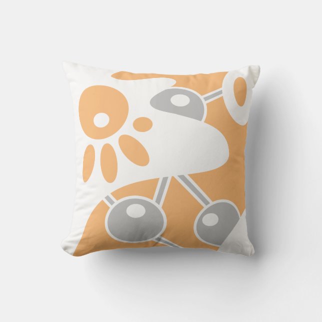Perzik Grijs Wit Moderne Doodle 1 Kussen (Voorkant)