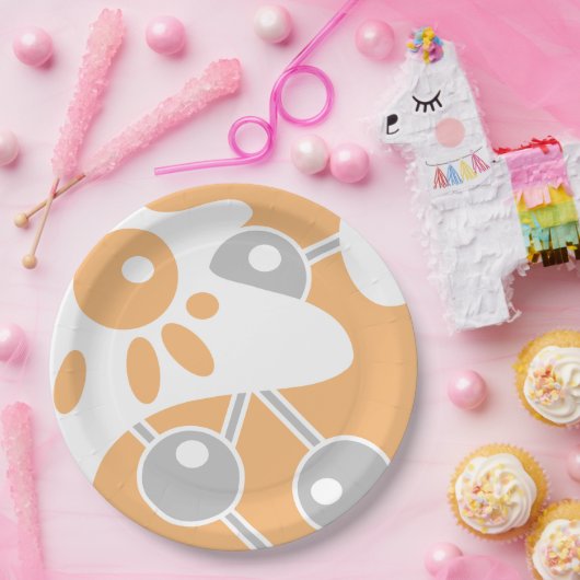 Perzik Grijs Wit Moderne Doodle 1 Papieren Bordje (Feest)