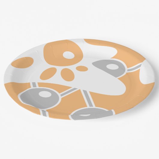 Perzik Grijs Wit Moderne Doodle 1 Papieren Bordje (Gekanteld)