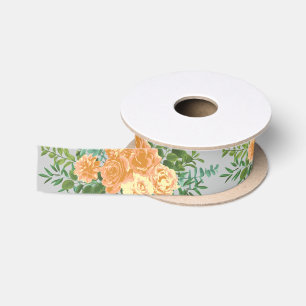 Perzik & Grijze pony's en Roos Floral Wedding Satijnen Lint