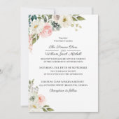 Perzik & Groen Bloemen Bruiloft Uitnodiging (Voorkant)