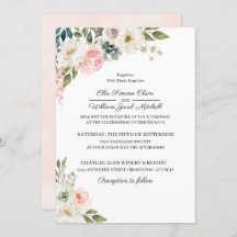 Perzik & Groen Bloemen Bruiloft Uitnodiging