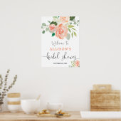 Perzik groen bloemend bruiloftsontvangstbord poster (Keuken)