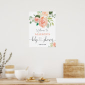 Perzik groen bloemendesign babyshower welkomstbord poster (Keuken)