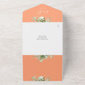 Perzik groen bloemenQR code monogram bruiloft All In One Uitnodiging (Buitenkant)