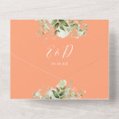 Perzik groen bloemenQR code monogram bruiloft All In One Uitnodiging (Achterkant)