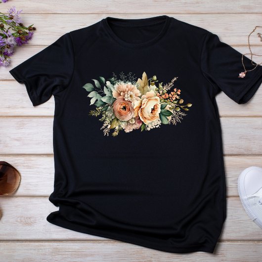 Perzik groen botanische Waterverf bloemboeket T-shirt