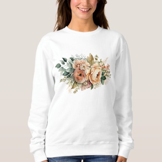 Perzik groen botanische Waterverf bloemboeket Trui (Voorkant)