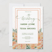 Perzik Groen Eenvoudige Bloemen Bruiloft Uitnodigi Kaart (Voorkant)