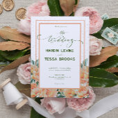 Perzik Groen Eenvoudige Bloemen Bruiloft Uitnodigi Kaart