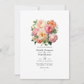 Perzik, Groen en Pastel Roze Bloemen Zomer Bruilof Kaart (Voorkant)