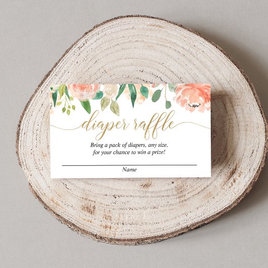 Perzik groen gouden baby shower luier loterij kaar informatiekaartje