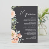 Perzik Groene Marine Pastel Bloemachtig Trouwmenu Menu (Staand voorkant)