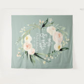 Perzik + groene Mr & Mrs waterverf bloemige trouw Wandkleed (Voorkant (horizontaal))