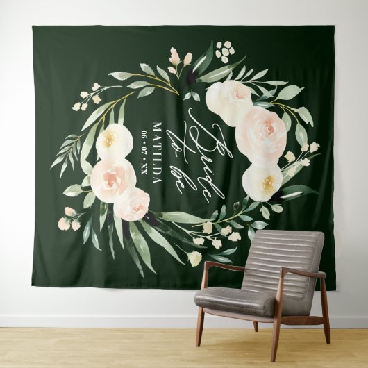 Perzik + groene waterverf bloem bruid-to-be wandkleed (In Situ (horizontaal))