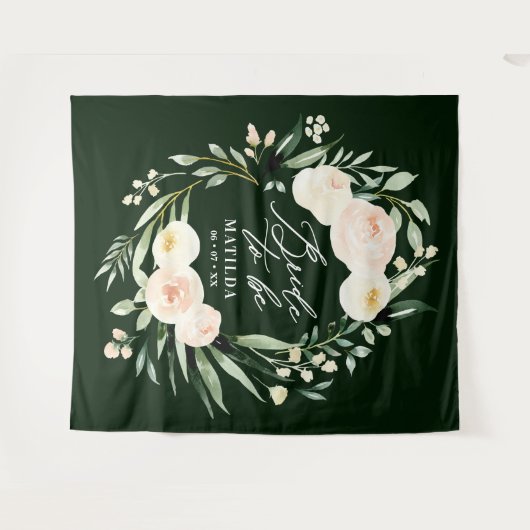 Perzik + groene waterverf bloem bruid-to-be wandkleed (Voorkant (horizontaal))