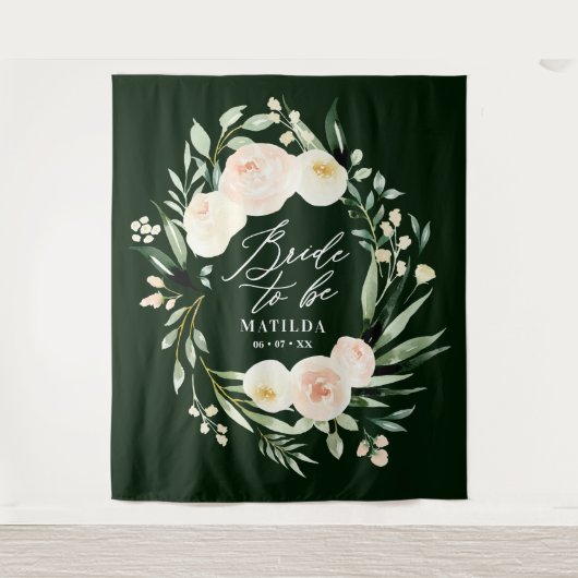 Perzik + groene waterverf bloem bruid-to-be wandkleed (Voorkant)