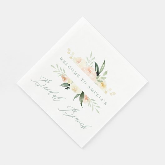 Perzik groene waterverf bloemige bruids brunch gun servet (Hoek)