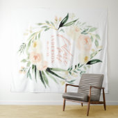 Perzik + groene waterverf bloemige bruidsdouche wandkleed (In Situ (horizontaal))