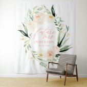 Perzik + groene waterverf bloemige bruidsdouche wandkleed (In situ)