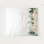 Perzik + groene waterverf bloemige bruidsdouche wandkleed (Voorkant (horizontaal))