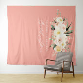 Perzik + groene waterverf bloemige bruidsdouche wandkleed (In Situ (horizontaal))