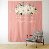 Perzik + groene waterverf bloemige bruidsdouche wandkleed (In situ)